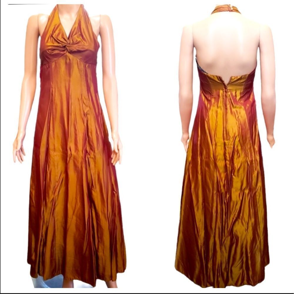 Roberta Brown Halter Backless Maxi Dress Sz 3/4